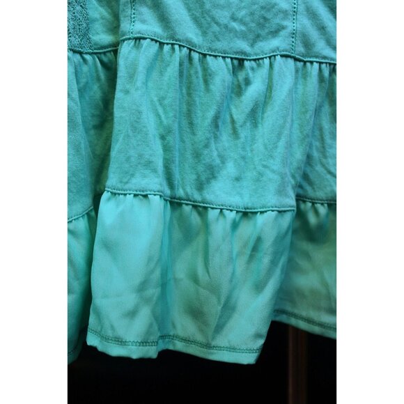 Aeropostale Teal Tank Top sz S Lace Sleeves Stretch Ruffle Casual Comfort Spring - Picture 4 of 9